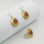 Barf Red Coral Jewelry Set – Handmade 18K Gold-Plated - Gemify