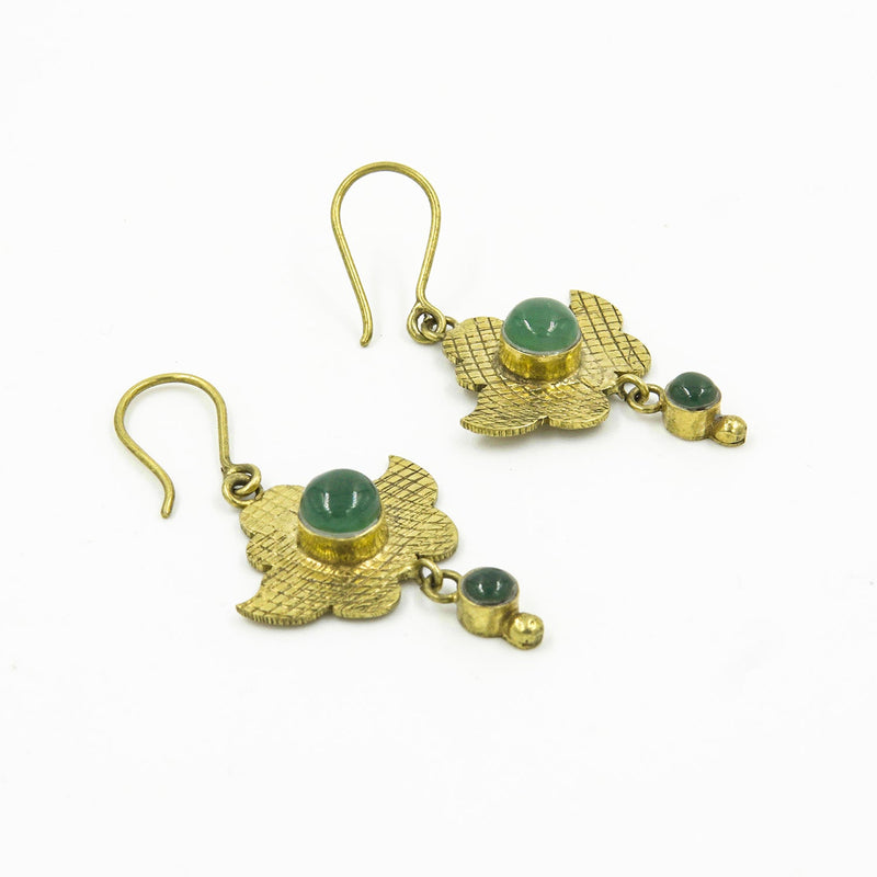 Benafsh Green Agate Cabochon Earrings – 18K Gold-Plated, Handmade - Gemify