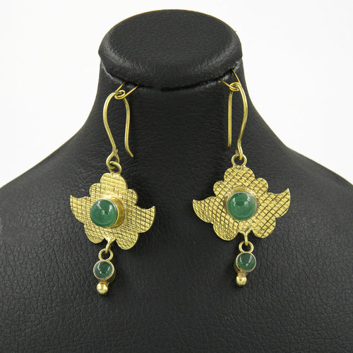 Benafsh Green Agate Cabochon Earrings – 18K Gold-Plated, Handmade - Gemify