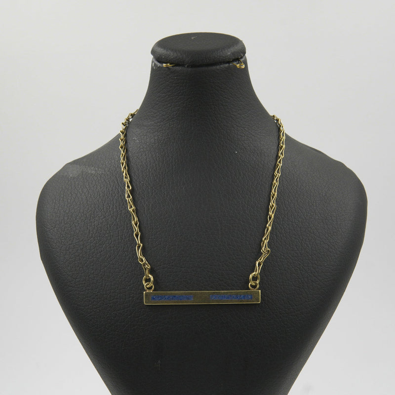 Gemify - Blue Line Lapis Necklace – High - Polish Brass, Handmade Design - Necklace - Gemify03