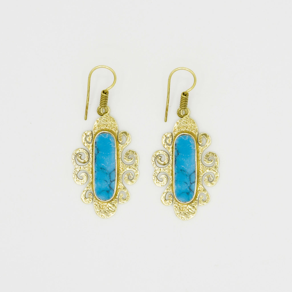 Gemify - Flower Bamyan Turquoise Gold Earrings - earrings - Gemify