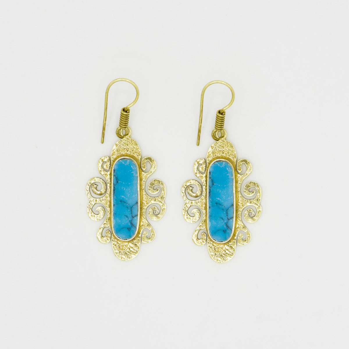 Gemify - Flower Bamyan Turquoise Gold Earrings - earrings - Gemify
