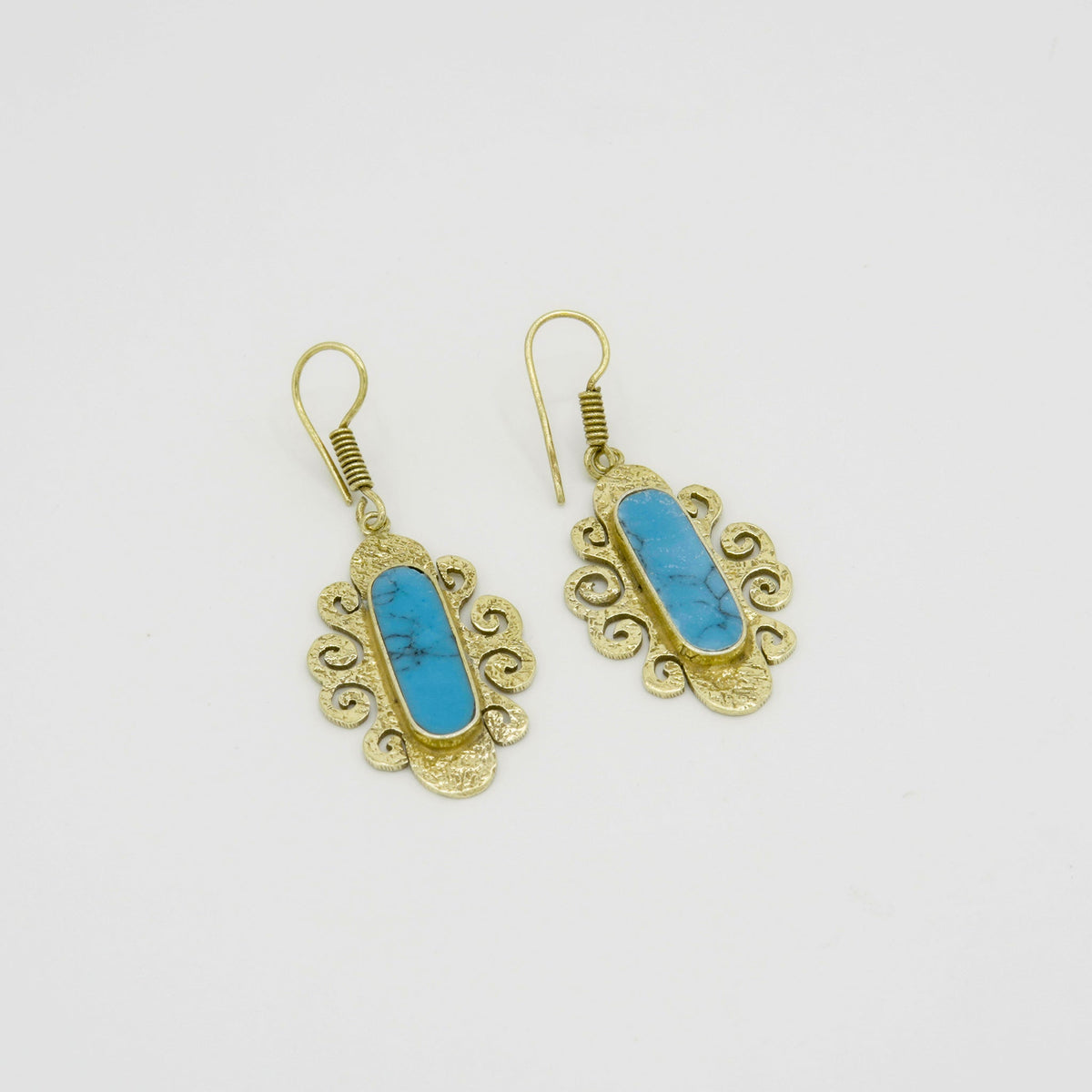 Gemify - Flower Bamyan Turquoise Gold Earrings - earrings - Gemify