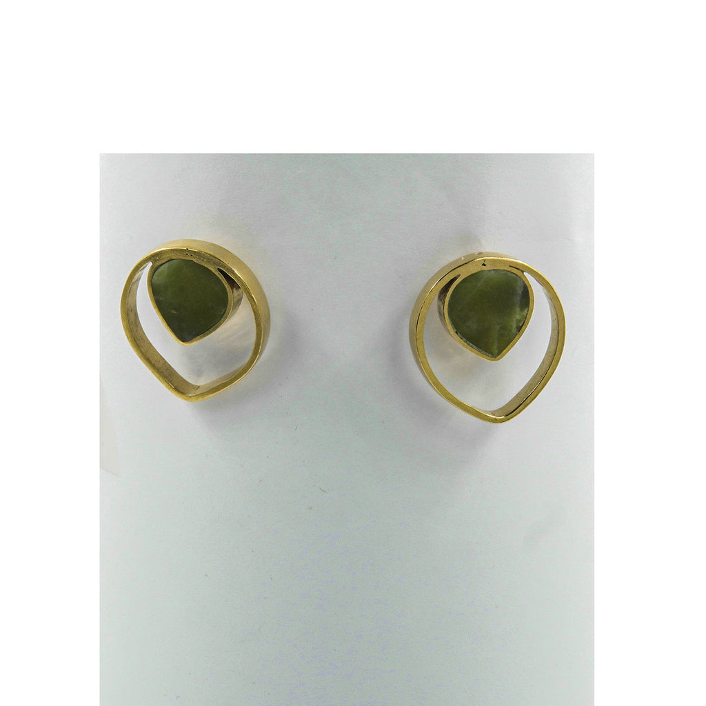 Green Drop Jade Studs – Handmade 18K Gold-Plated Brass - Gemify