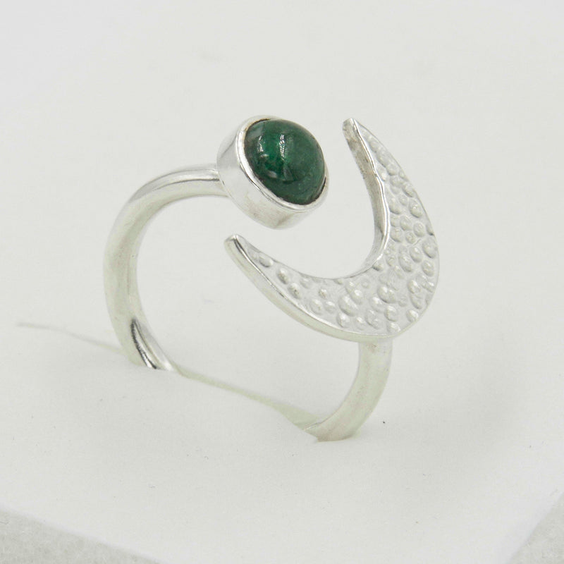 Gemify - Green Moon Emerald Ring – Cabochon Stone, Handmade Silver Design - Ring - Gemify04