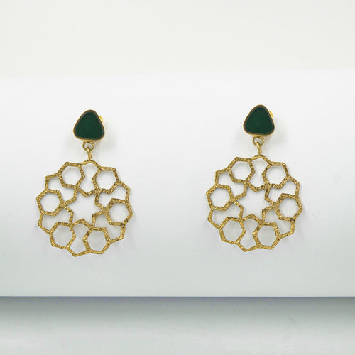 Green Triangle Green Agate Stud Earrings – 18K Gold-Plated Brass - Gemify