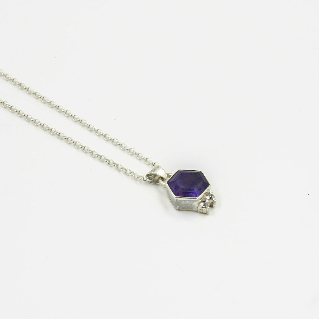 Gemify - Hexagon Amethyst Necklace – Handmade Silver, High - Polish Finish - Necklace - Gemify03