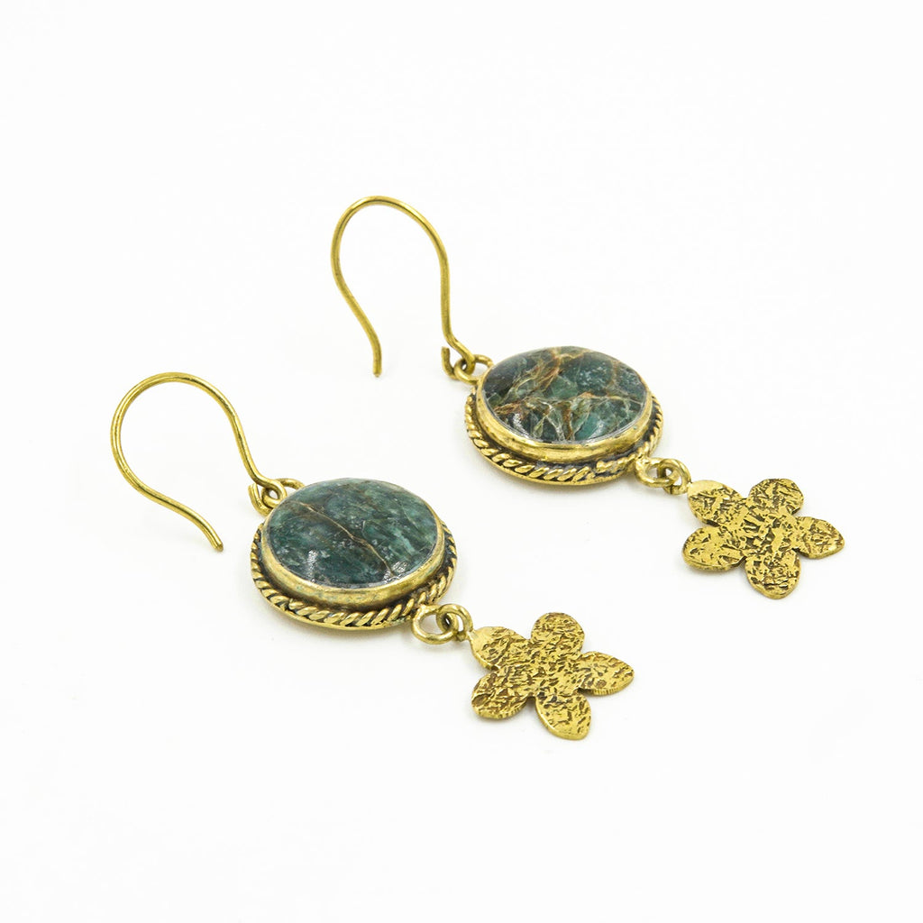 Nice Earth Unakite Cabochon Earrings – 18K Gold-Plated, Handmade - Gemify