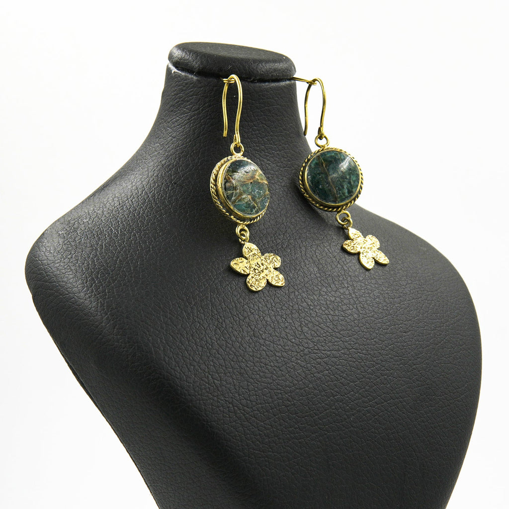 Nice Earth Unakite Cabochon Earrings – 18K Gold-Plated, Handmade - Gemify
