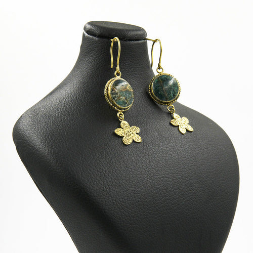 Nice Earth Unakite Cabochon Earrings – 18K Gold-Plated, Handmade - Gemify