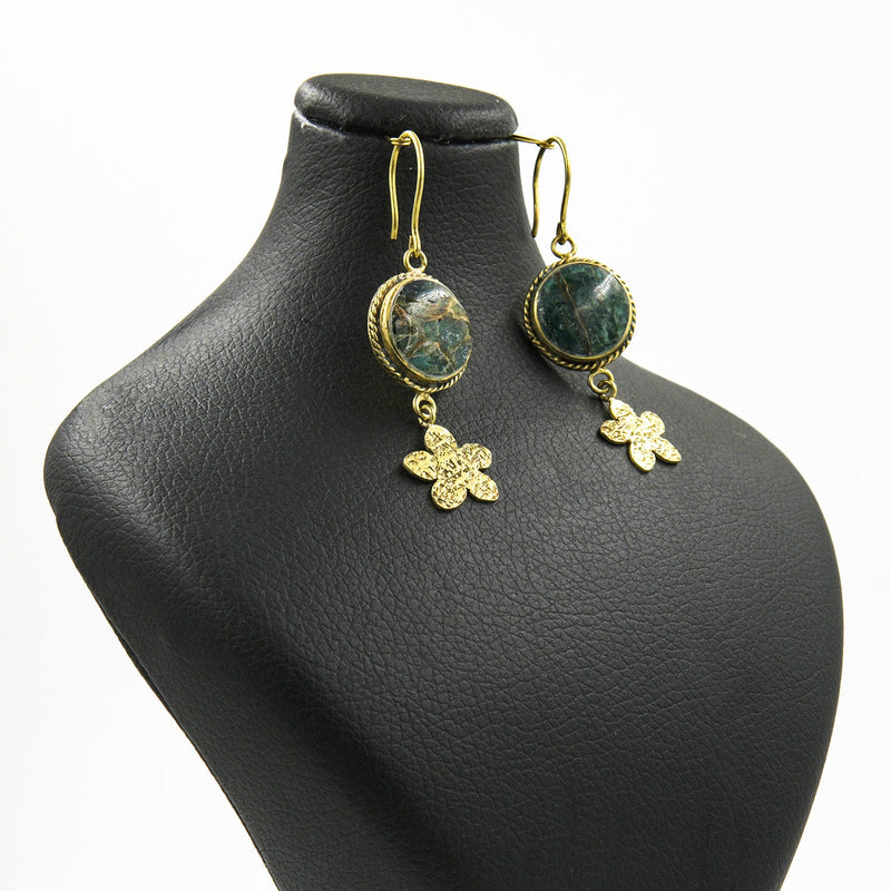 Nice Earth Unakite Cabochon Earrings – 18K Gold-Plated, Handmade - Gemify