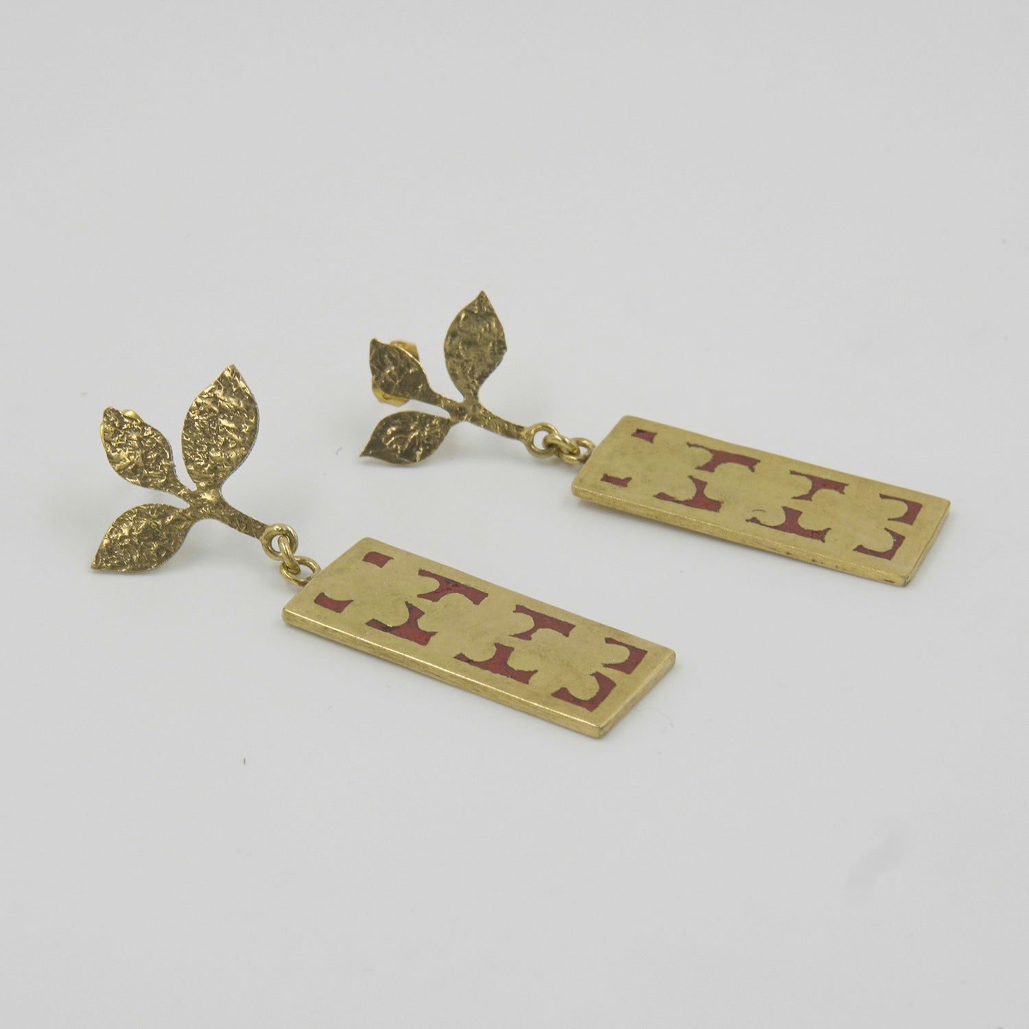 Gemify - Red Flower Red Coral Earrings – High - Polish Brass, Handmade Desig - earrings - Gemify02