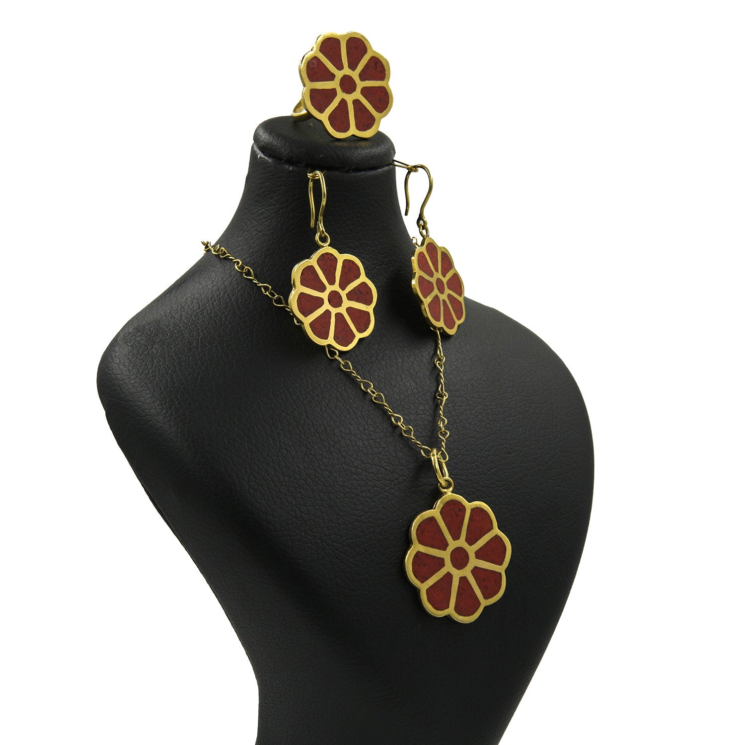 Rose Heritage Jewelry Collection – 18K Gold-Plated Red Coral Set - Gemify