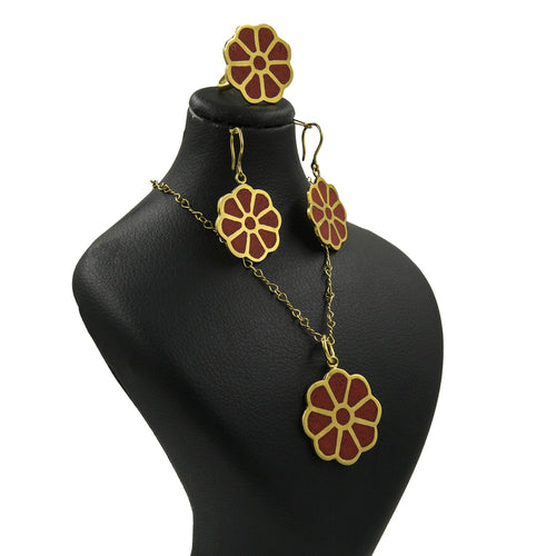 Rose Heritage Jewelry Collection – 18K Gold-Plated Red Coral Set - Gemify