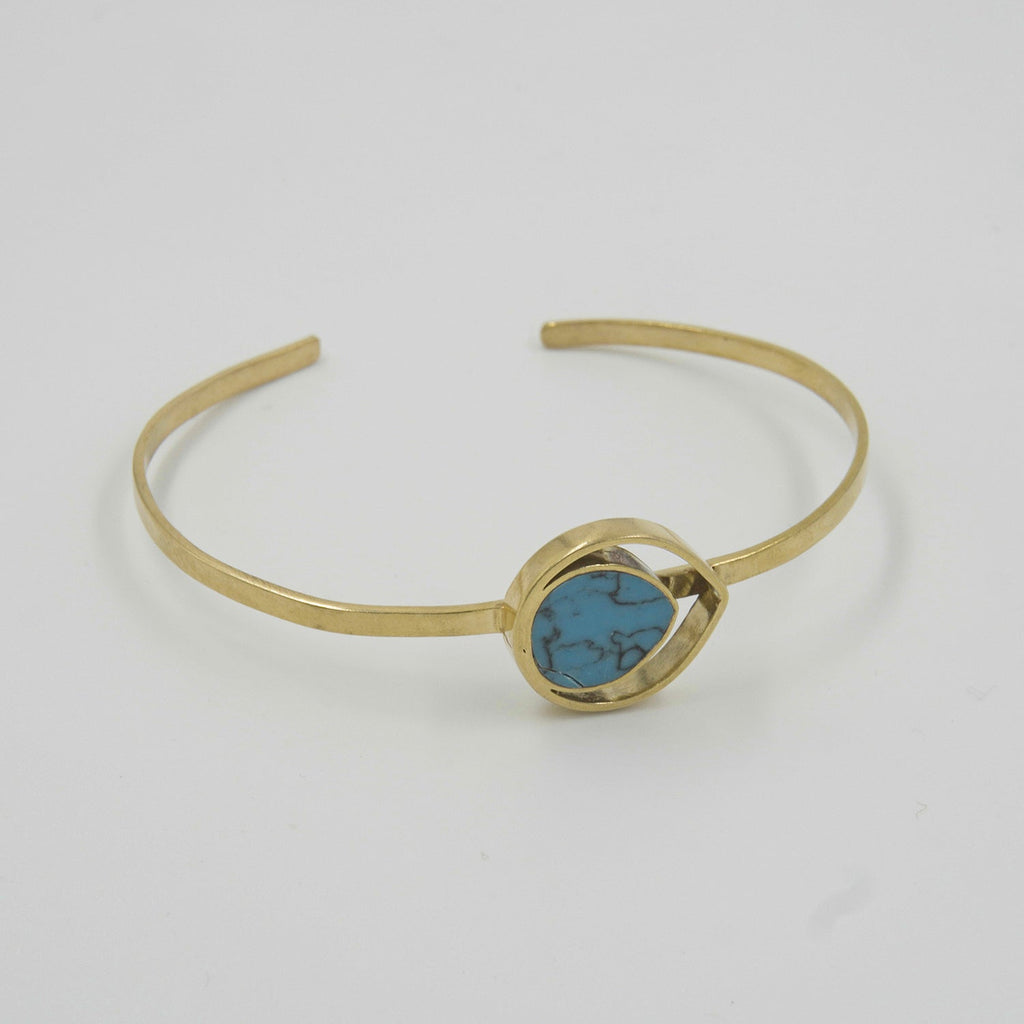 Gemify - Round Drop Composite Turquoise Bracelet – High - Polish Brass, Handmade Design - Bracelet - Gemify - 05