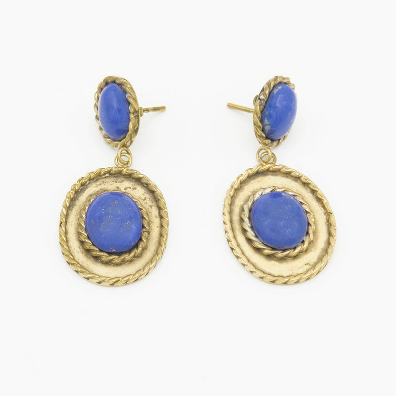 Gemify - Royal Blue Lapis Gold Cabochon Earrings - earrings - Gemify
