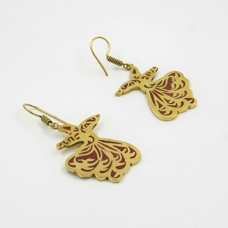 Gemify - Sama Red Coral Earrings – High - Polish Brass, Handmade Design - earrings - Gemify02