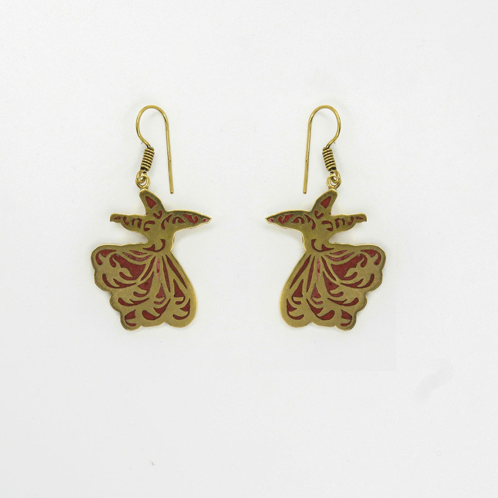 Gemify - Sama Red Coral Earrings – High - Polish Brass, Handmade Design - earrings - Gemify02