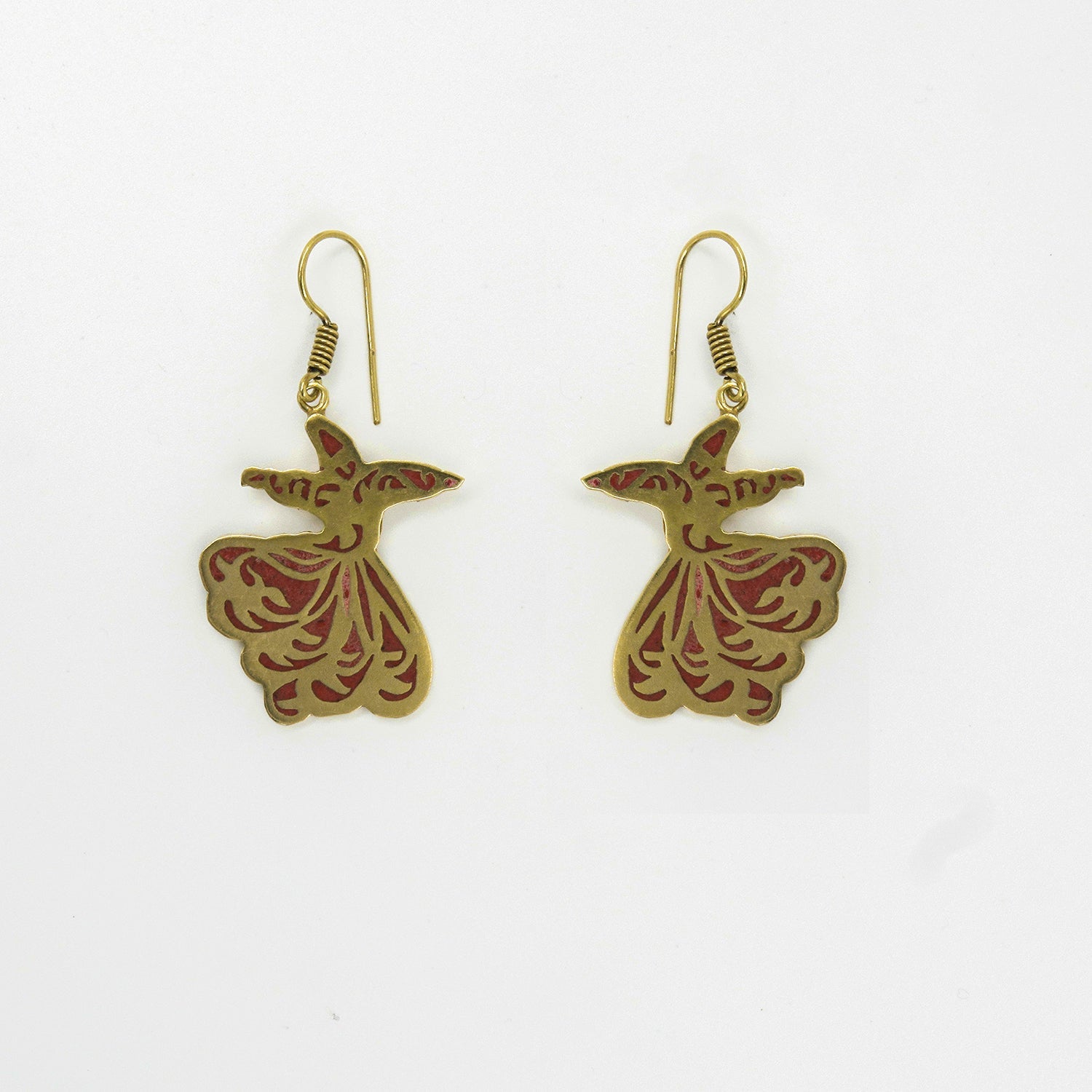 Gemify - Sama Red Coral Earrings – High - Polish Brass, Handmade Design - earrings - Gemify02