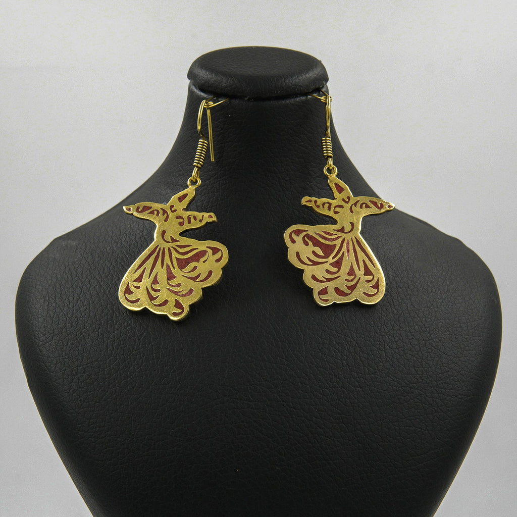 Gemify - Sama Red Coral Earrings – High - Polish Brass, Handmade Design - earrings - Gemify02