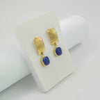 Gemify - Silent Letter Lapis Stud Earrings – Cabochon Stone, High - Polish Brass - earrings - Gemify02