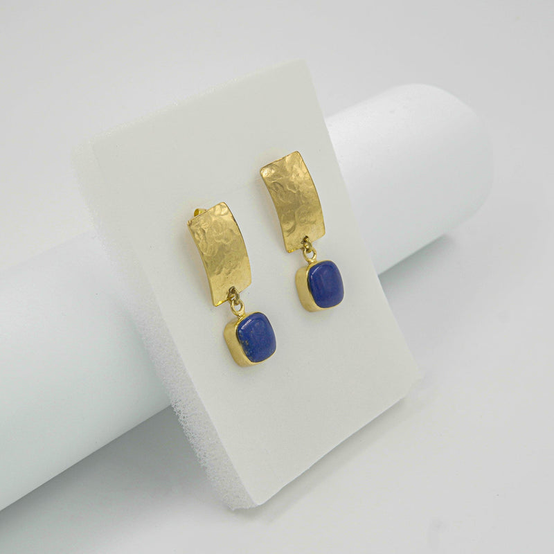Gemify - Silent Letter Lapis Stud Earrings – Cabochon Stone, High - Polish Brass - earrings - Gemify02