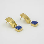 Gemify - Silent Letter Lapis Stud Earrings – Cabochon Stone, High - Polish Brass - earrings - Gemify02