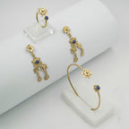 Gemify - Small Flower Lapis Collection – Cabochon Stone, High - Polish Brass Set - Jewelry Set - Gemify01