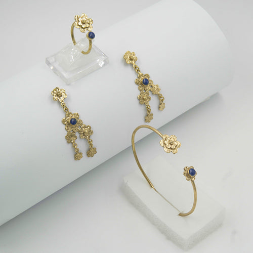 Gemify - Small Flower Lapis Collection – Cabochon Stone, High - Polish Brass Set - Jewelry Set - Gemify01