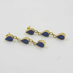 Gemify - Three Drop Lapis Stud Earrings – High - Polish Brass, Handmade Design - earrings - Gemify02